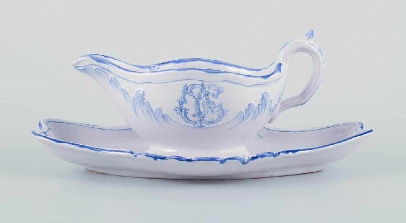 Glazed Emile Gallé for St Clement, Nancy. Sauce boat on base in earthenware For Sale