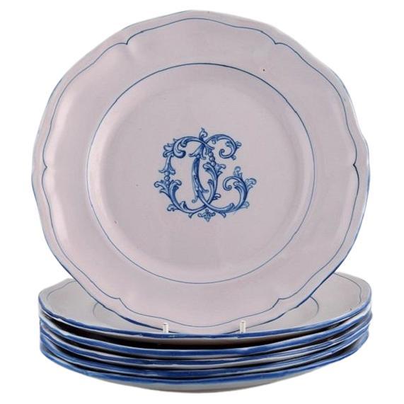 Emile Gallé per A. Clement, Nancy, Sei piatti antichi in maiolica dipinti a mano