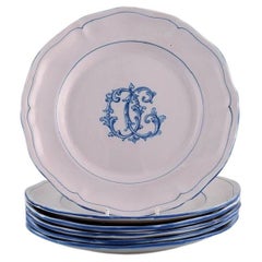 Emile Gallé per A. Clement, Nancy, Sei piatti antichi in maiolica dipinti a mano
