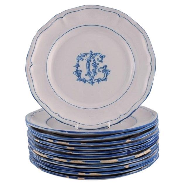 Emile Gallé for St. Clement Nancy, Twelve Antique Plates in Hand-Painted Faience For Sale