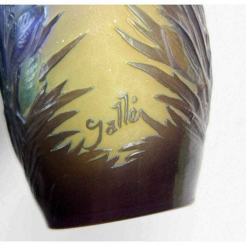 Emile Galle France Acid Etched 3 Layer Cameo Glass Vase Blue Crocus Flowers In Good Condition In Gardena, CA