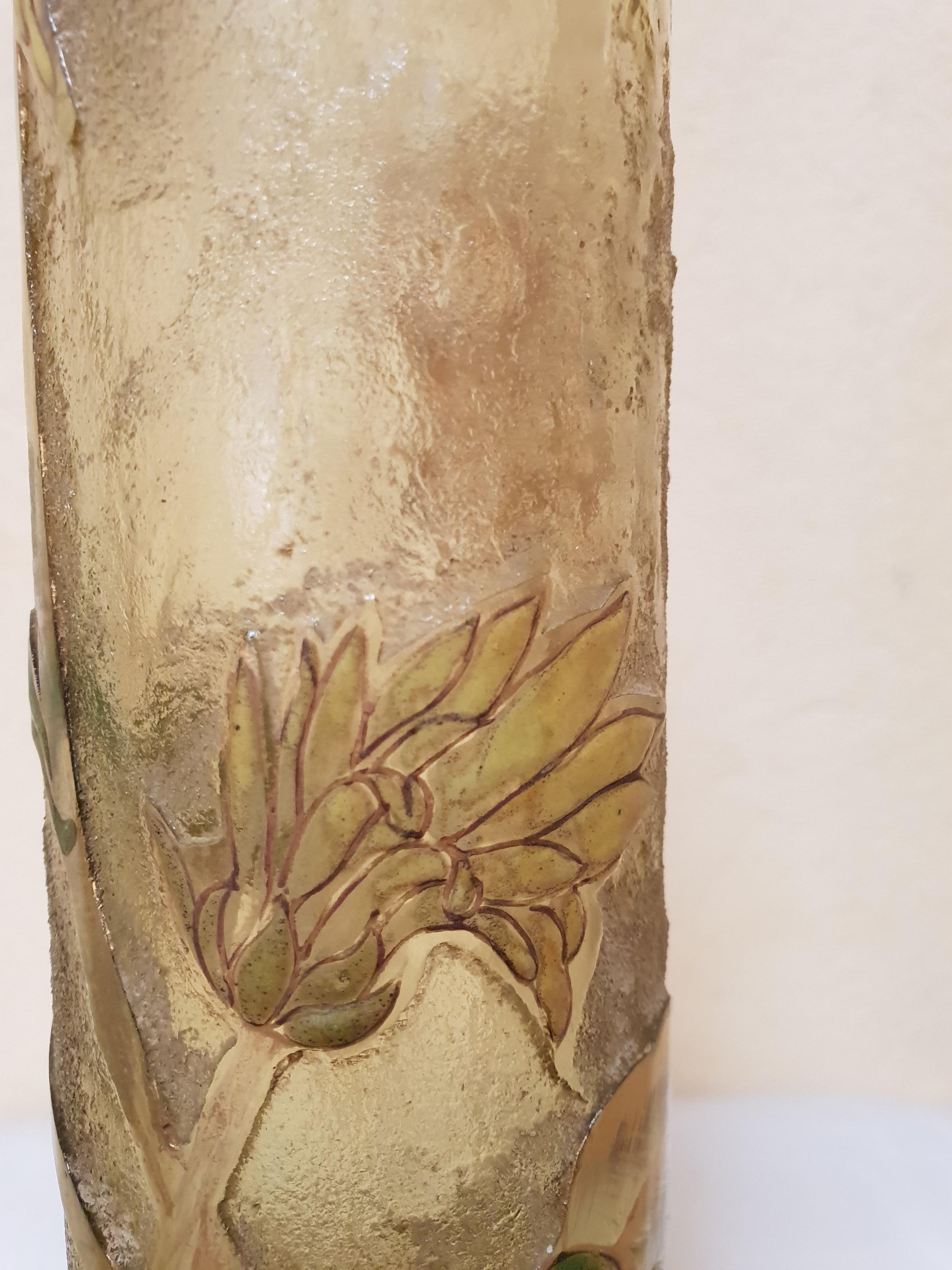 Early 20th Century Emile Gallé France Cristallerie Granitè Vegetable Decoration Glass Vase, 1900