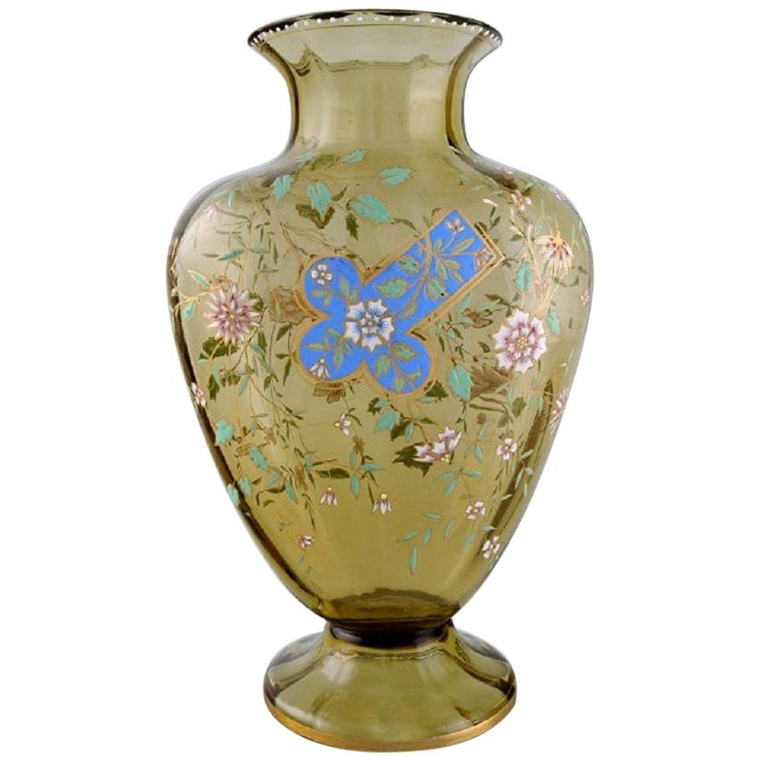 Emile Gallé, Frankreich, große antike Vase aus rauchfarbenem Kunstglas, 1890er Jahre