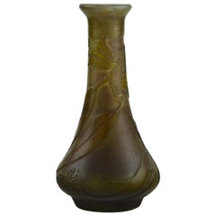 Emile Gallé, France, Small Vase in Mouth Blown Art Glass Decorated with Foliage