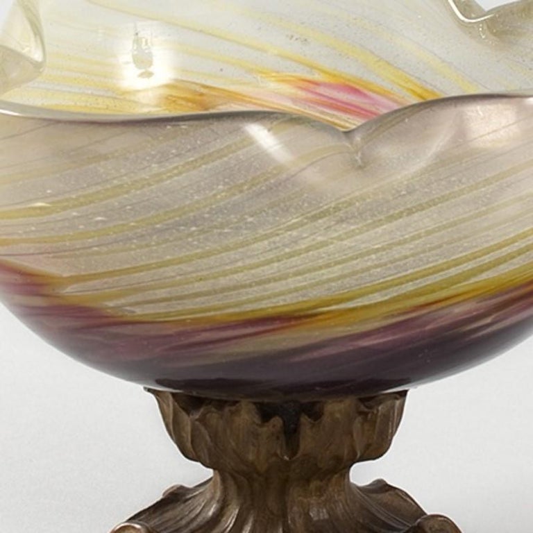 Emile Gallé French Art Nouveau Glass and Wood Footed Bowl For Sale at