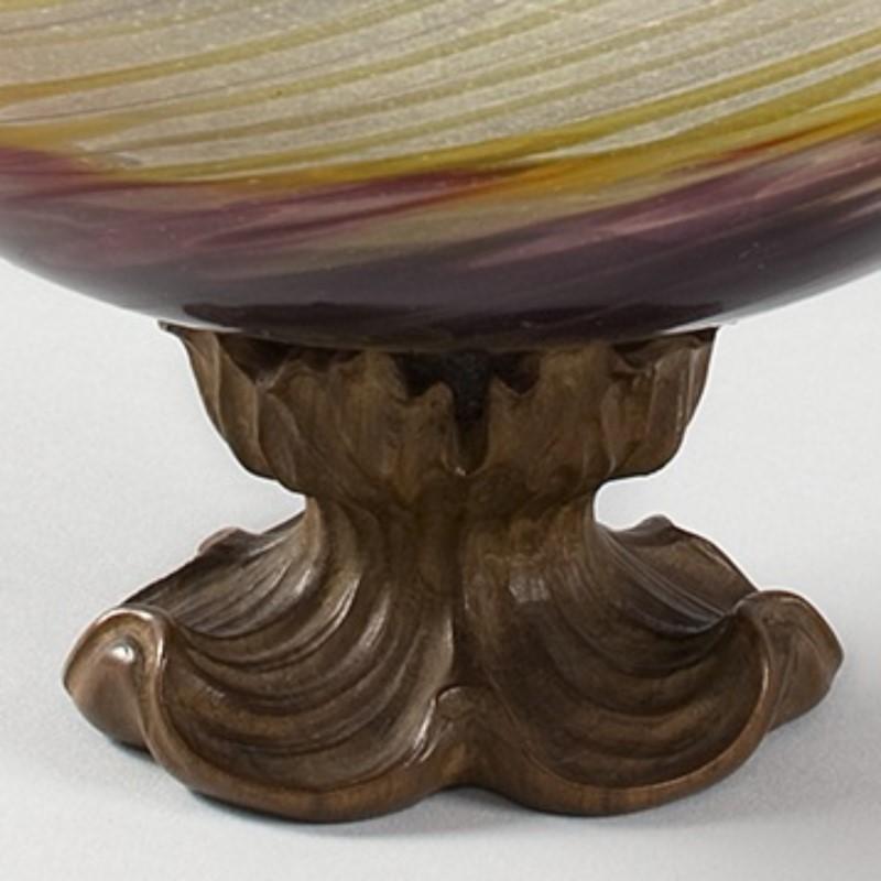 Carved Emile Gallé French Art Nouveau Glass and Wood Footed Bowl For Sale