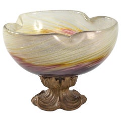Emile Gallé French Art Nouveau Glass and Wood Footed Bowl