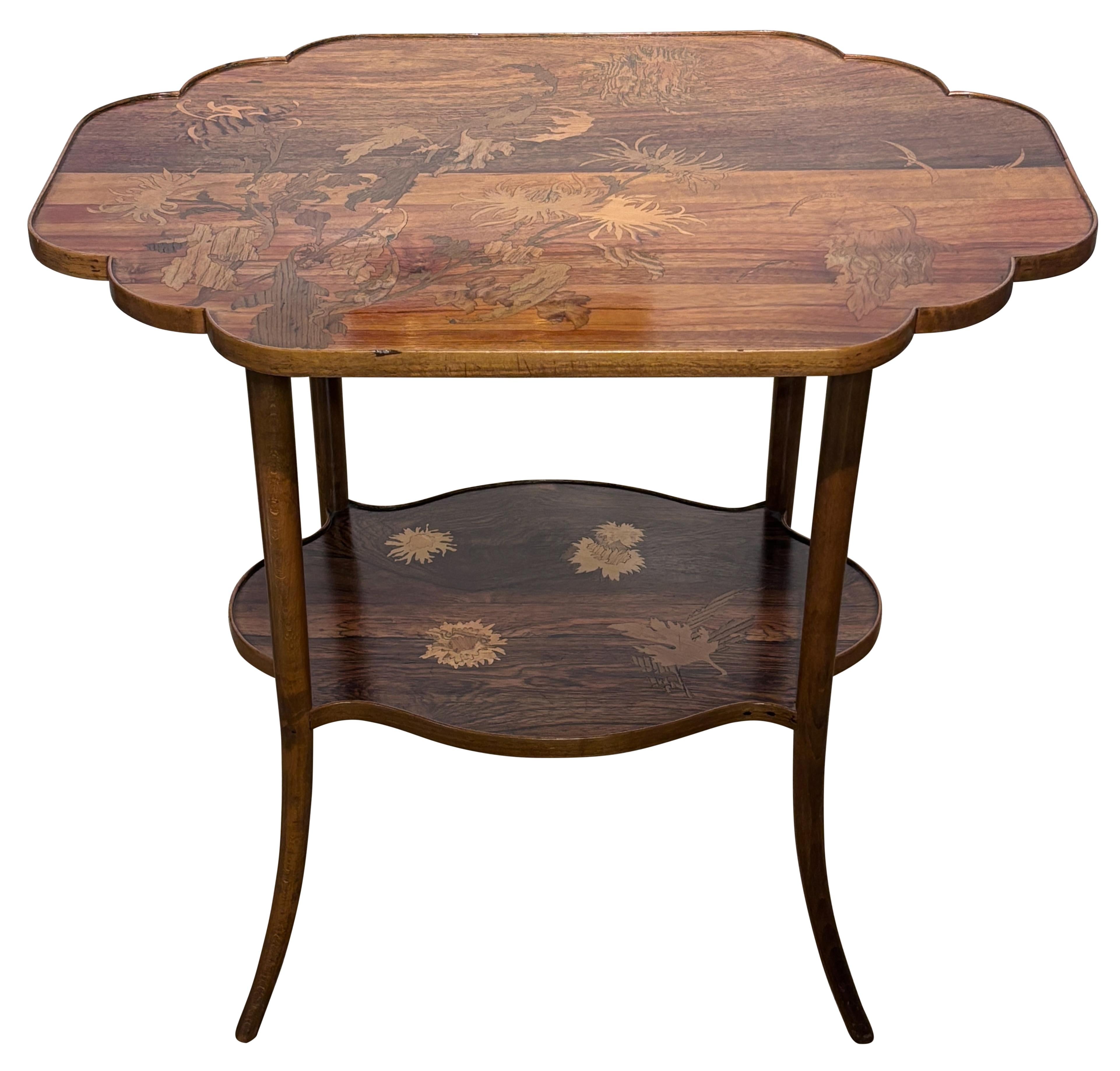 XIX secolo Emile GALLE Tavolino intarsiato Art Nouveau francese 1890 in vendita