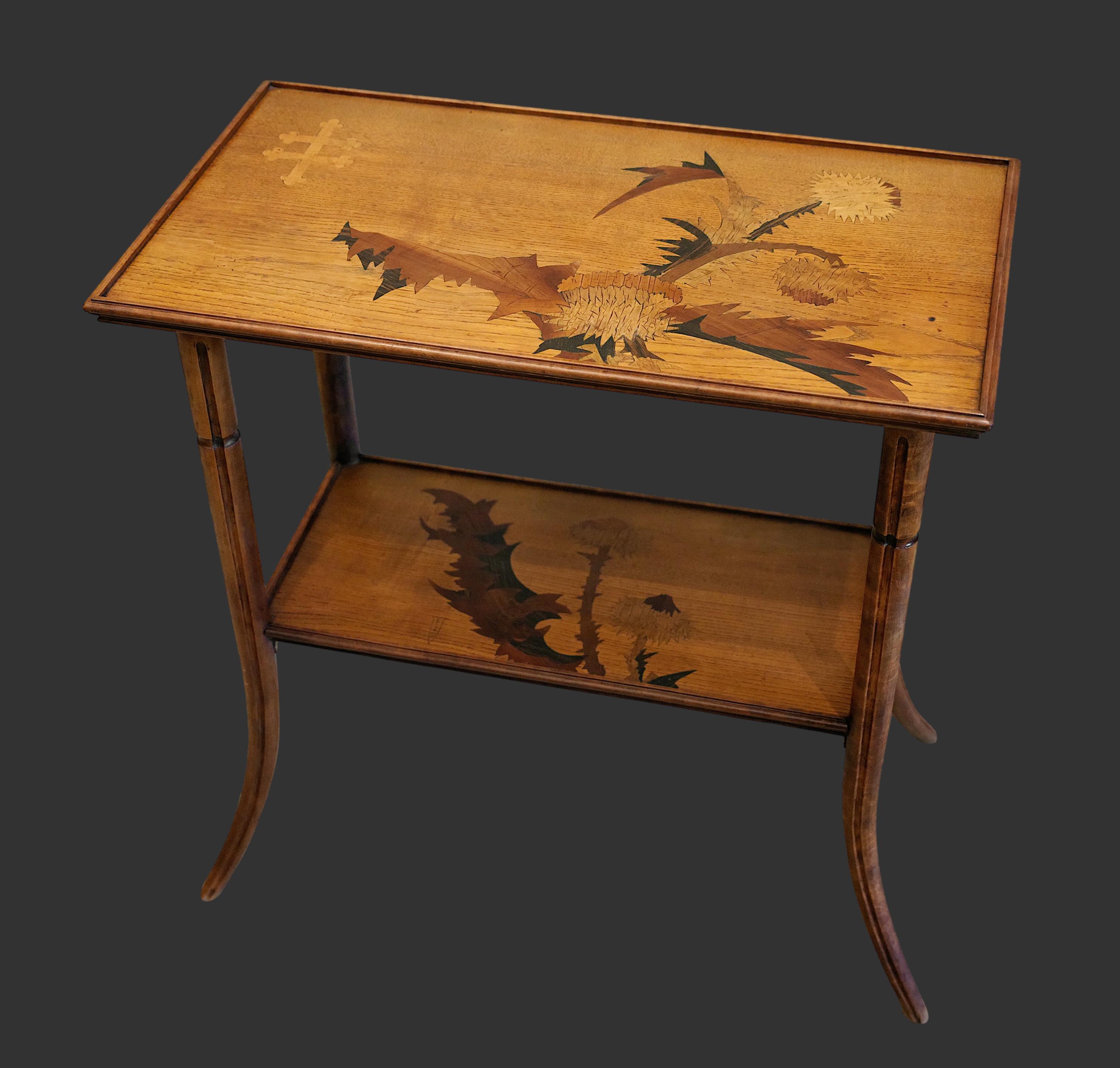 French Art Nouveau Inlaid Side Table by Émile Gallé, Thistle Motif, France, circa 1885–1890.

A rare, genuine and exquisite French Art Nouveau small table designed by Émile Gallé (Nancy, France), dating from circa 1885–1890. This finely crafted