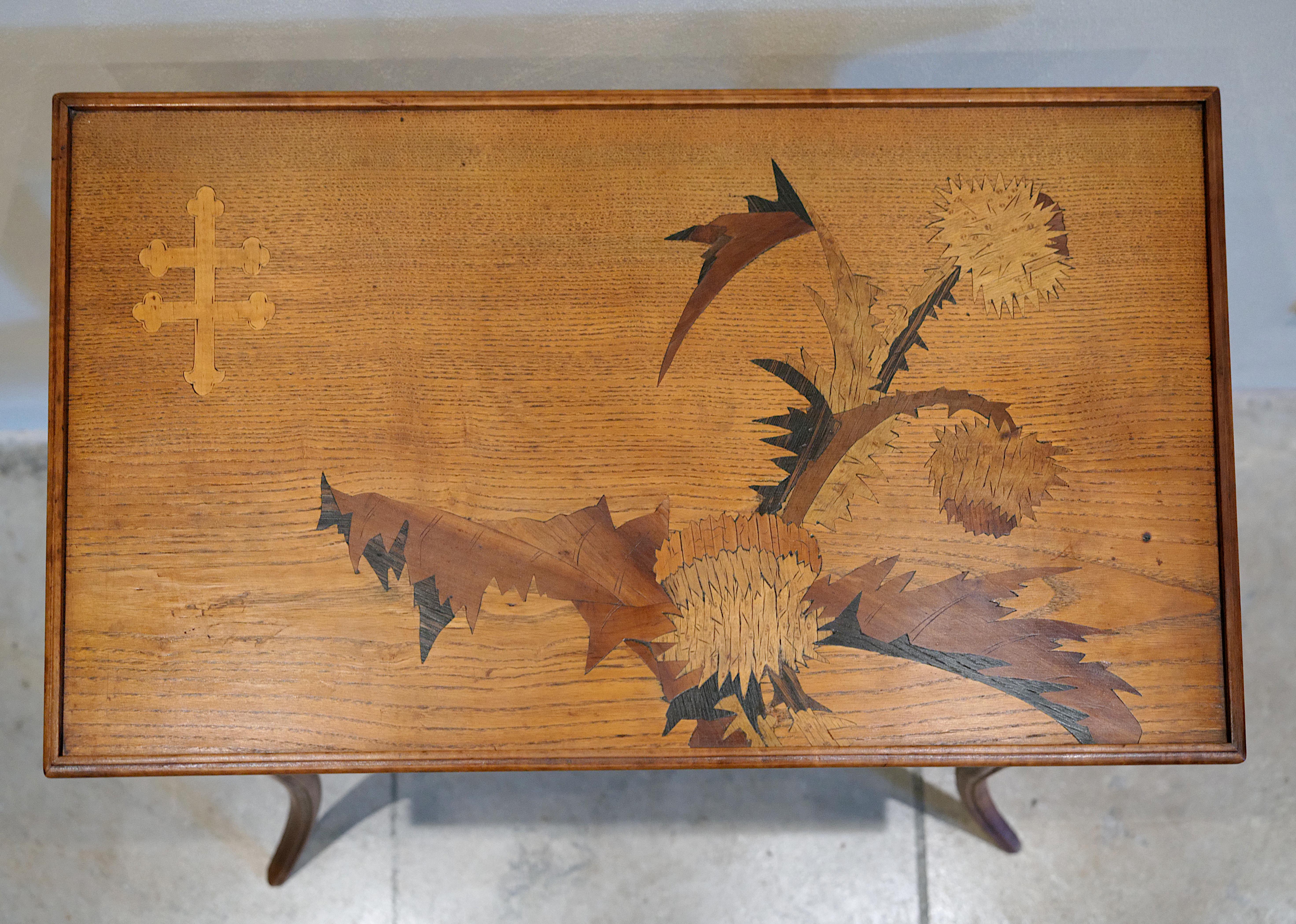 Inlay Emile GALLE French Art Nouveau Inlaid Small Side Table 1890 For Sale