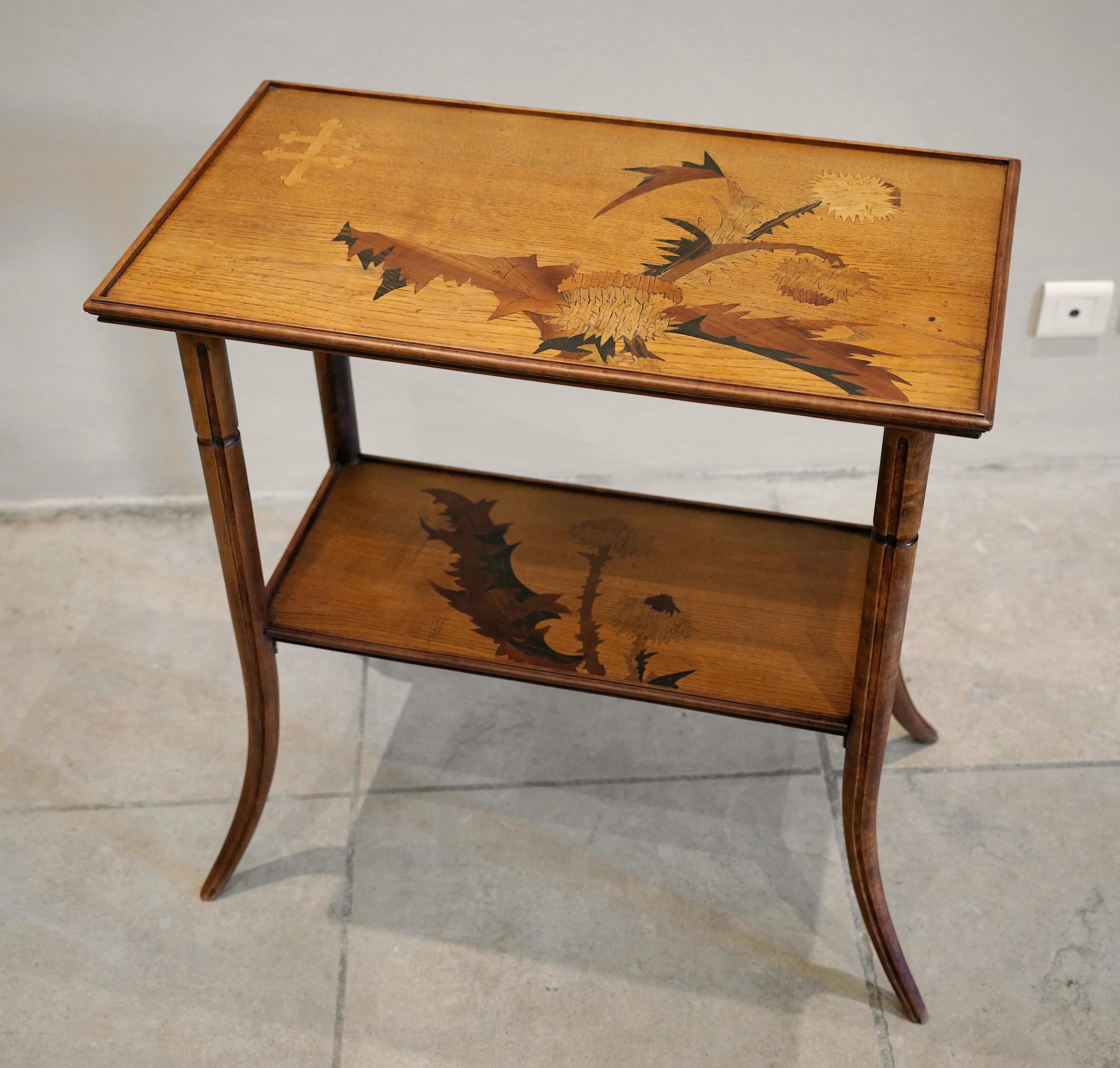 Wood Emile GALLE French Art Nouveau Inlaid Small Side Table 1890 For Sale
