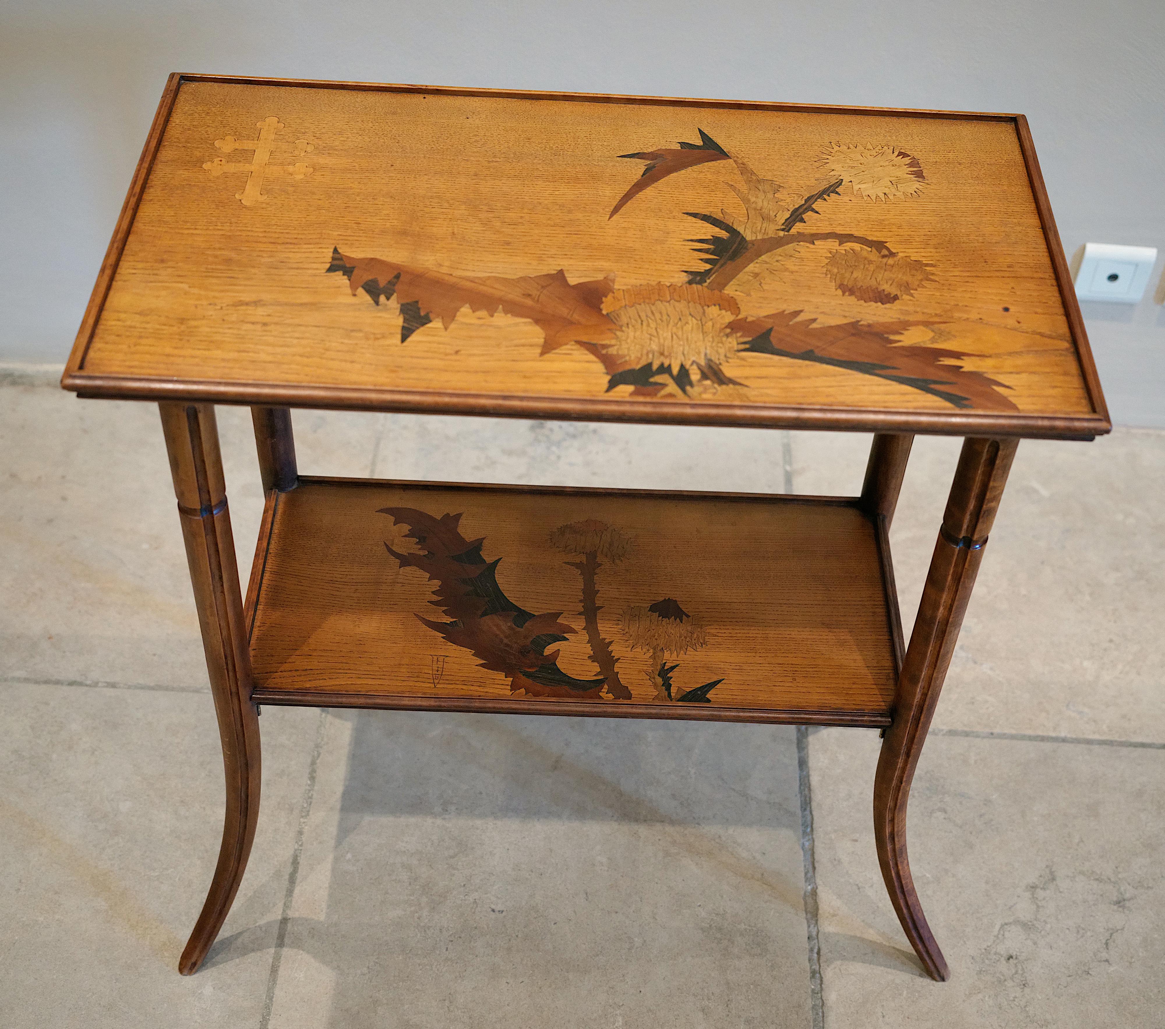 Emile GALLE French Art Nouveau Inlaid Small Side Table 1890 For Sale 1