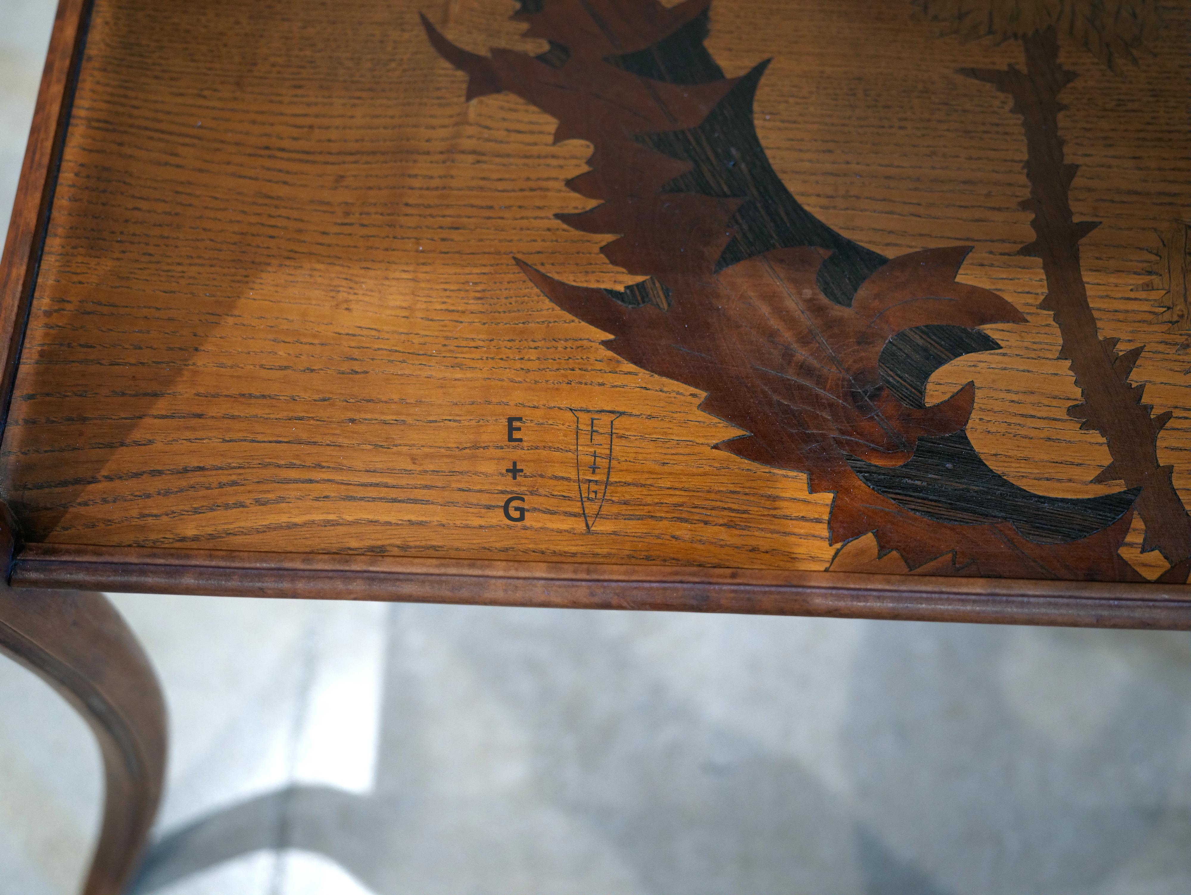 Emile GALLE French Art Nouveau Inlaid Small Side Table 1890 For Sale 2
