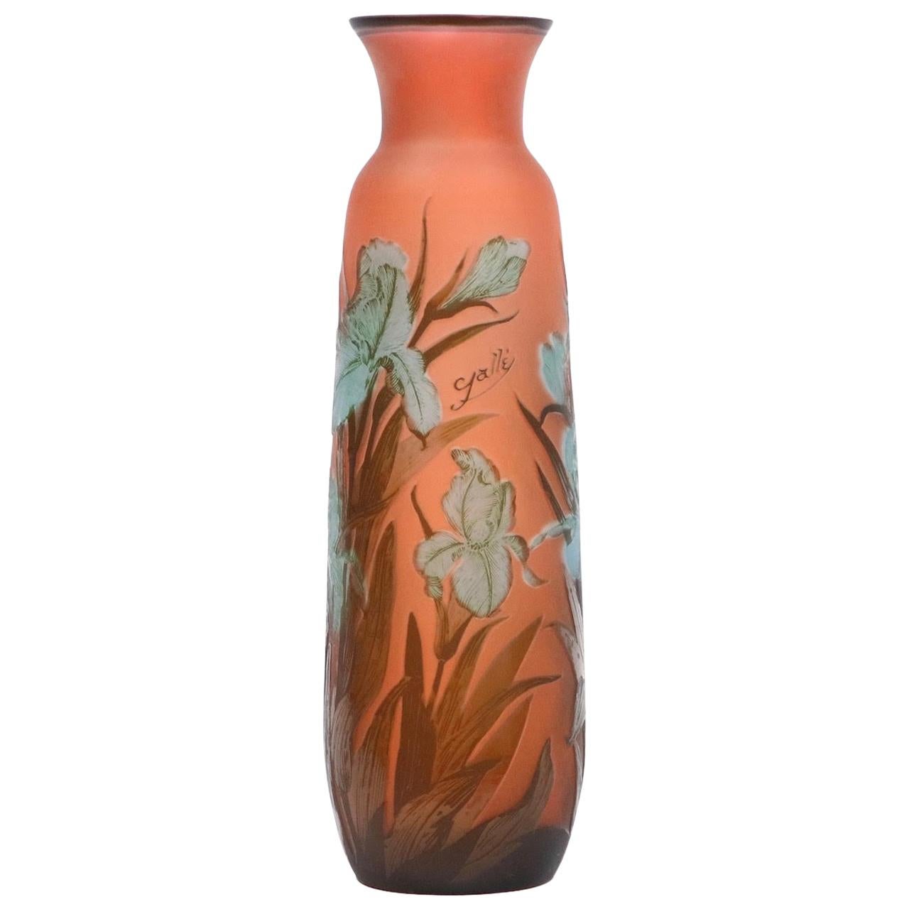 Emile Galle French Art Nouveau Monumental Cameo Glass Vase