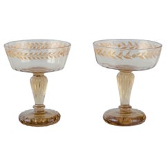 Emile Gallé, French artist and designer. Two champagne coupes in crystal glass