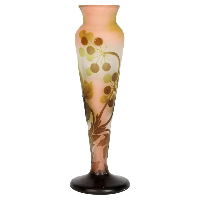 Emile Galle French Cameo and Cased Art Glass Seed Pod Vase For Sale