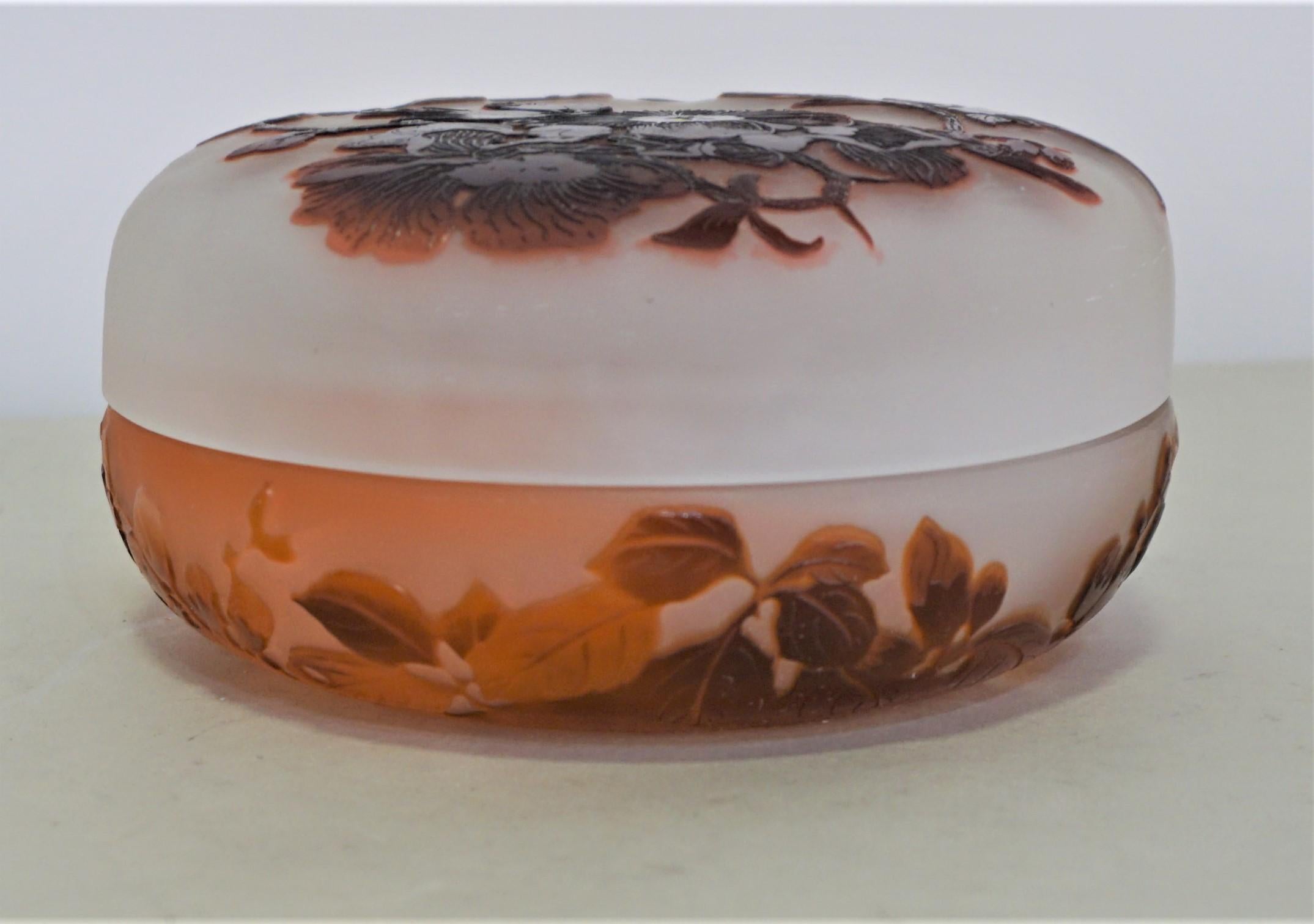 Art Glass Emile Galle French Cameo Glass Floral Covered Box