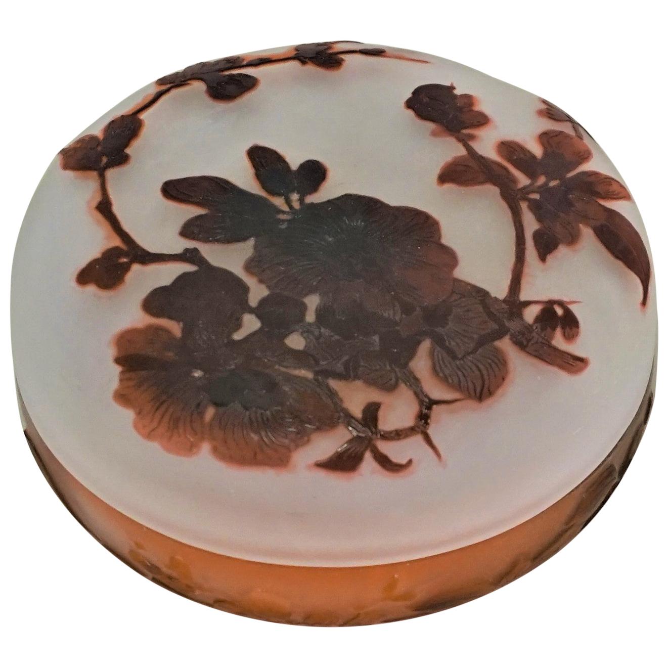 Emile Galle French Cameo Glass Floral Covered Box
