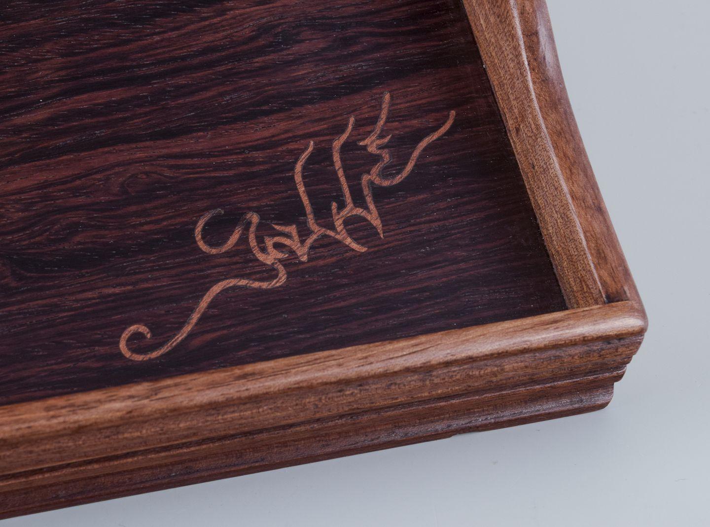 19th Century Emile Gallé, French glass artist and designer.  Large tray in fruitwood. For Sale