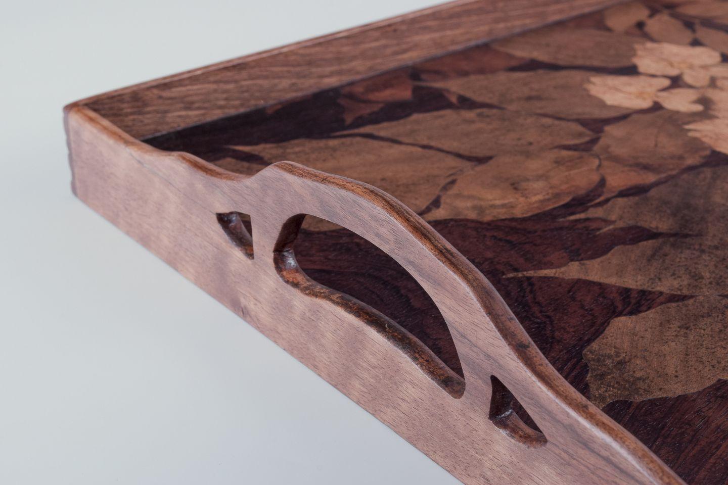 Fruitwood Emile Gallé, French glass artist and designer.  Large tray in fruitwood. For Sale