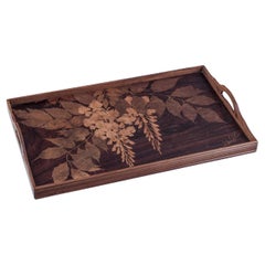 Antique Emile Gallé, French glass artist and designer.  Large tray in fruitwood.