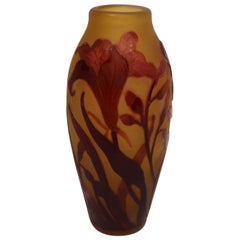 Emile Gallé Glass Vase Beautifully Decorated in Dark Colors from France, 1900s