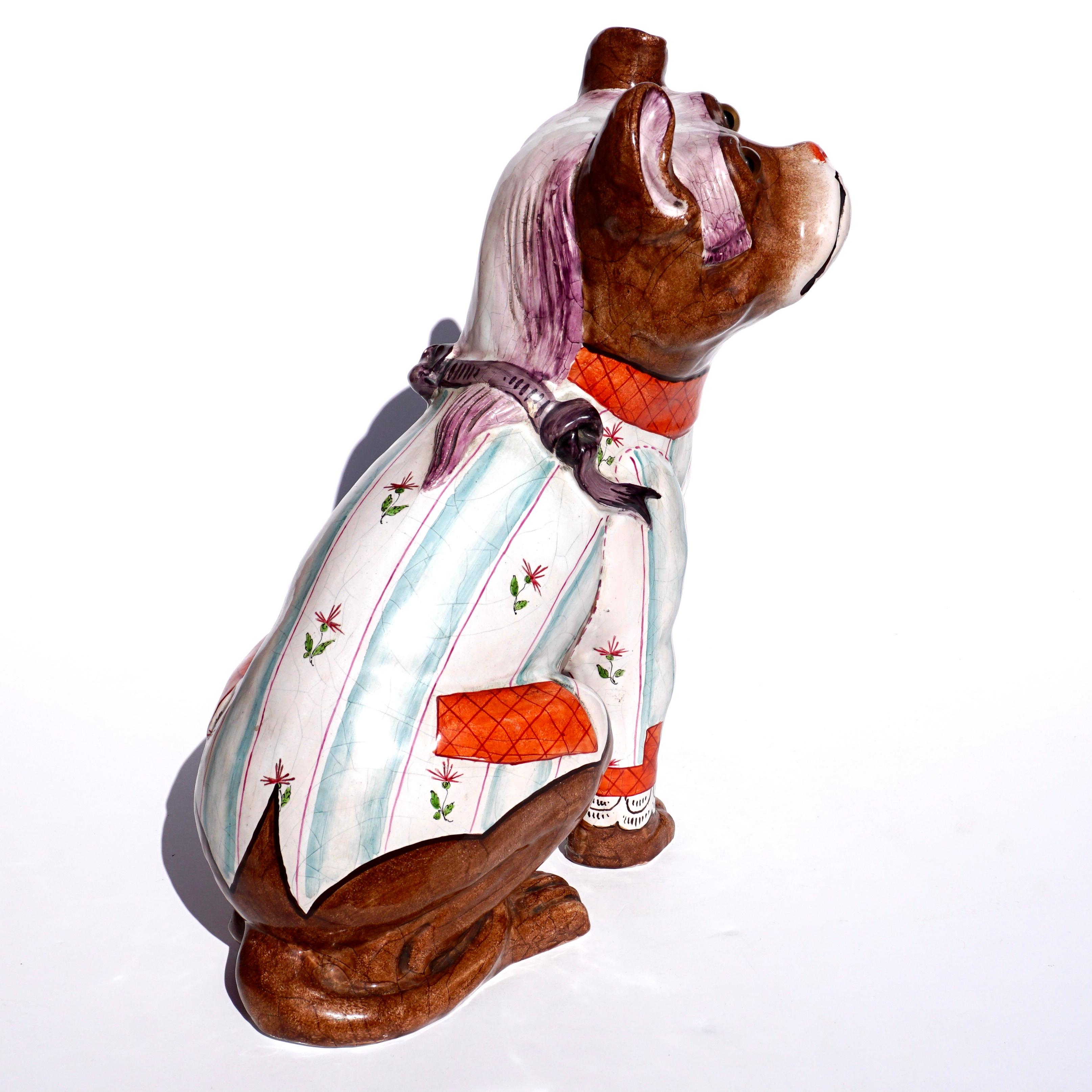 Late 19th Century Emile Galle Glazed Faience Pottery Dog 