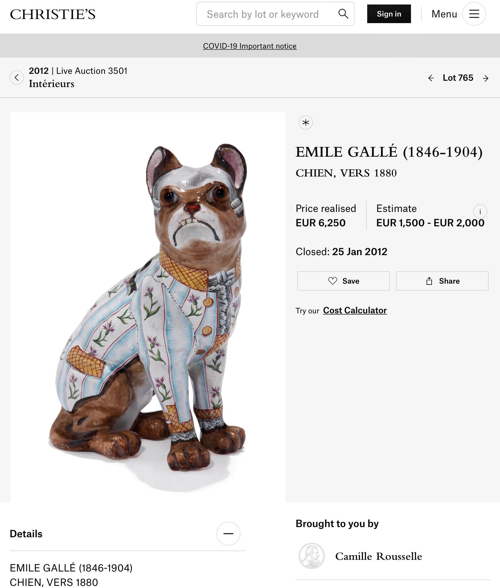 Emile Galle Glazed Faience Pottery Dog  2