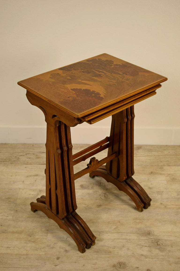 Emile Gallè Inlaid Wood Nesting Tables, 19th Century For Sale at 1stdibs