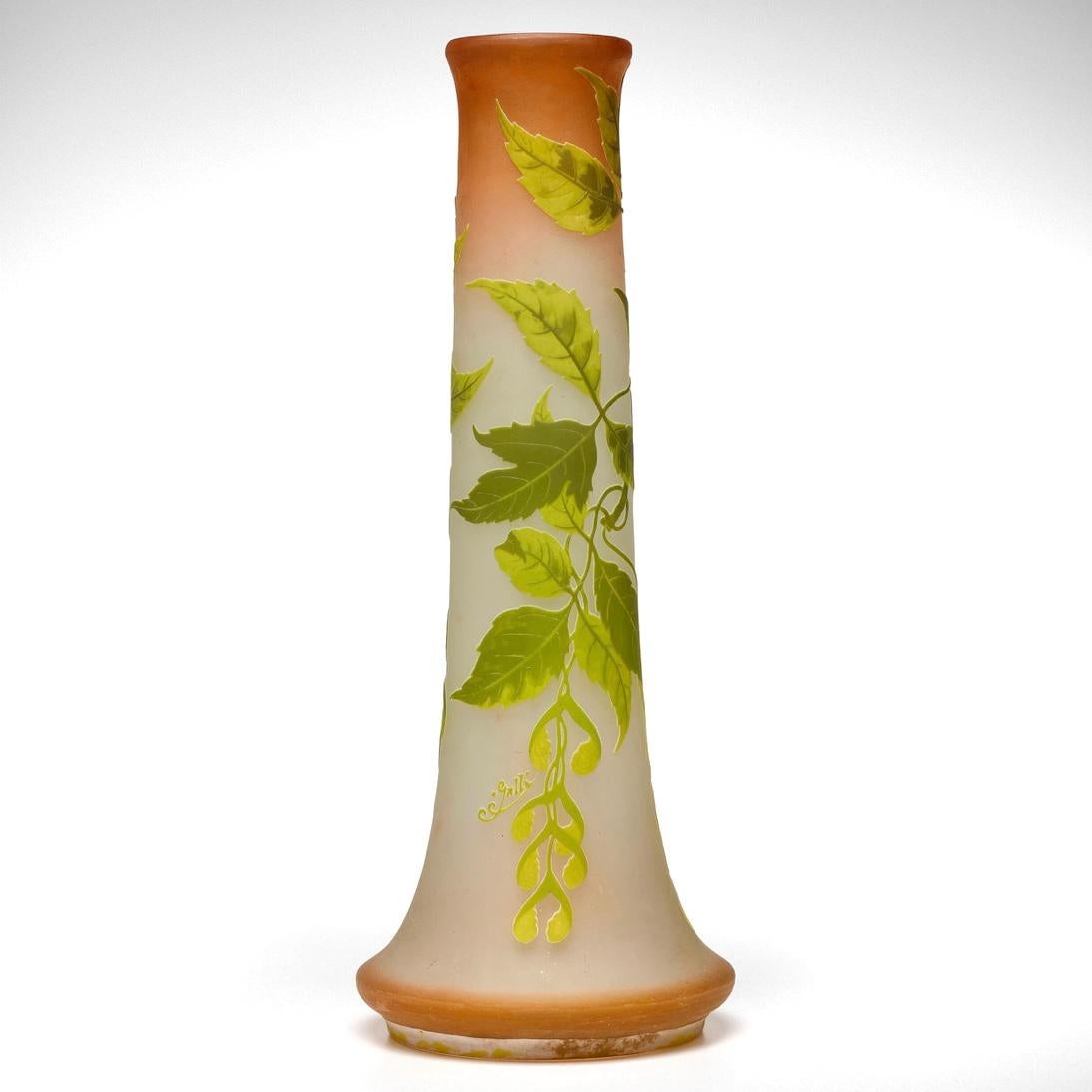 Art Nouveau Emile Galle Large Cameo Glass Vase For Sale