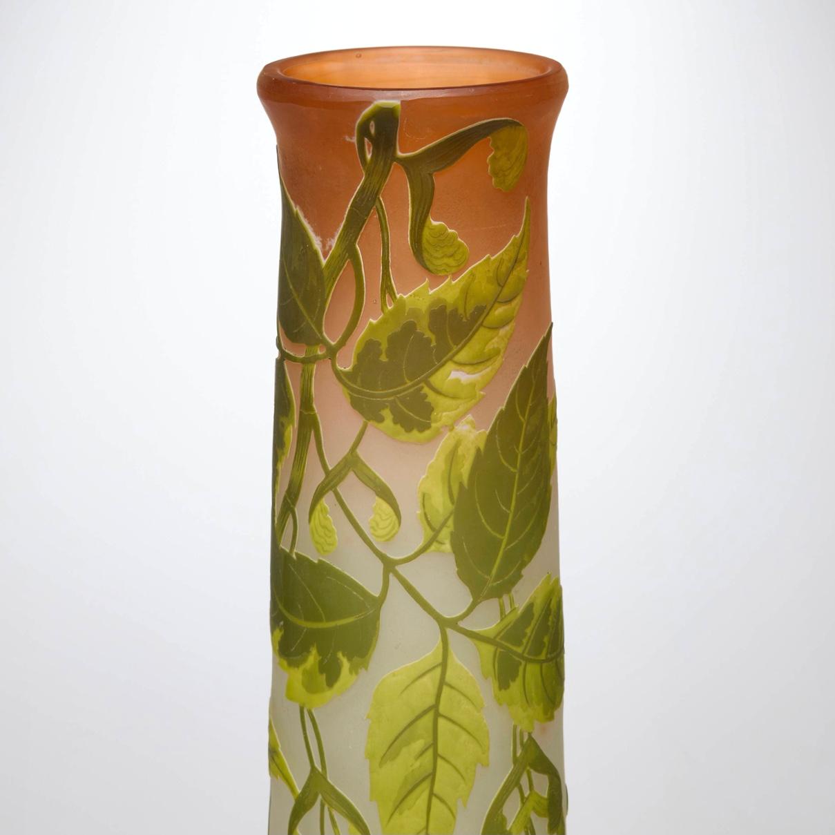 Carved Emile Galle Large Cameo Glass Vase For Sale