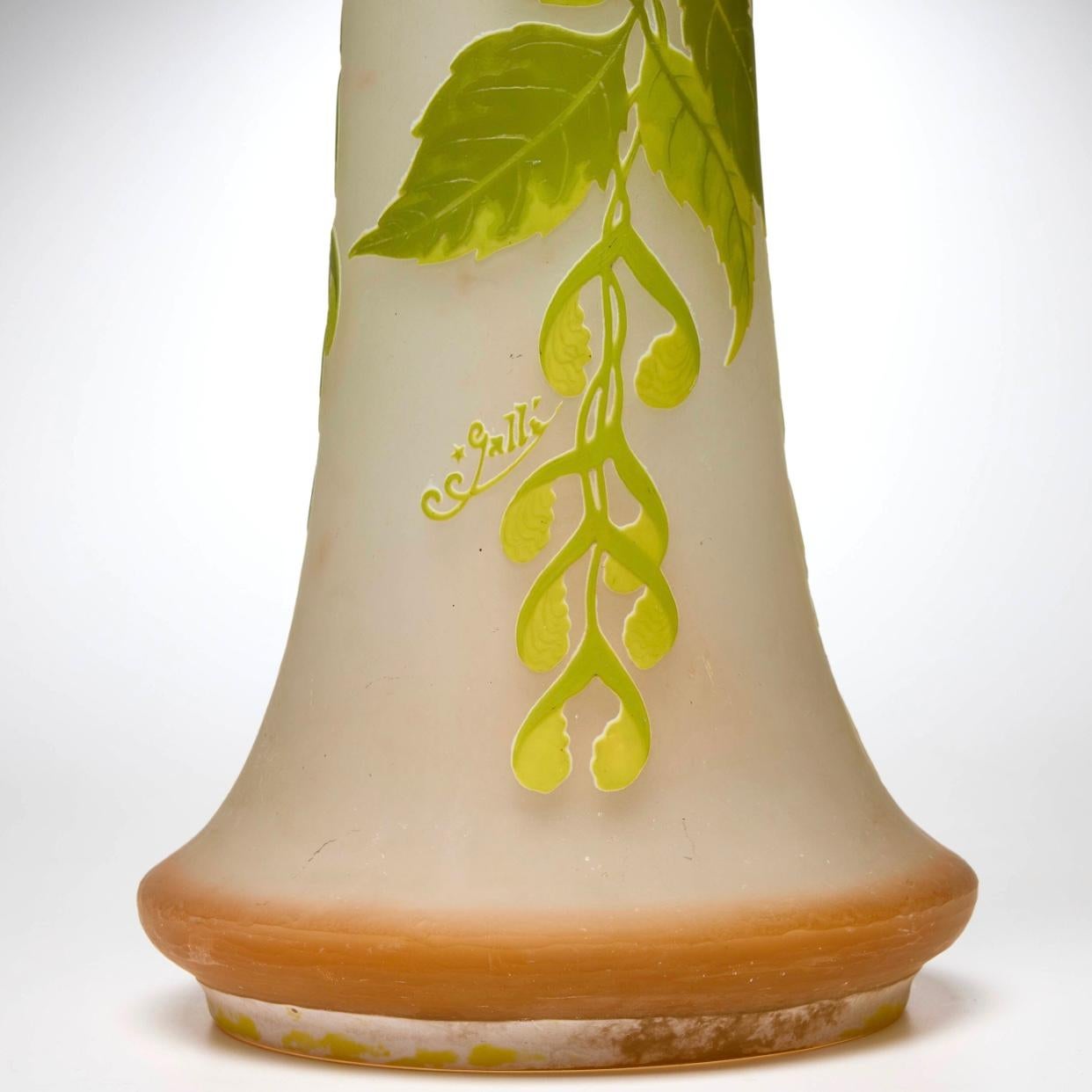 Emile Galle Large Cameo Glass Vase In Excellent Condition For Sale In Dallas, TX
