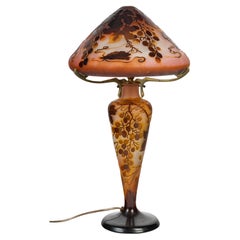 émile Gallé - Large "champignon" Lamp with Grapes And Vines decor, Art Nouveau