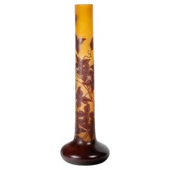 émile Gallé - Large Tube Vase Called “elephant Foot” With Clematis, Art Nouveau