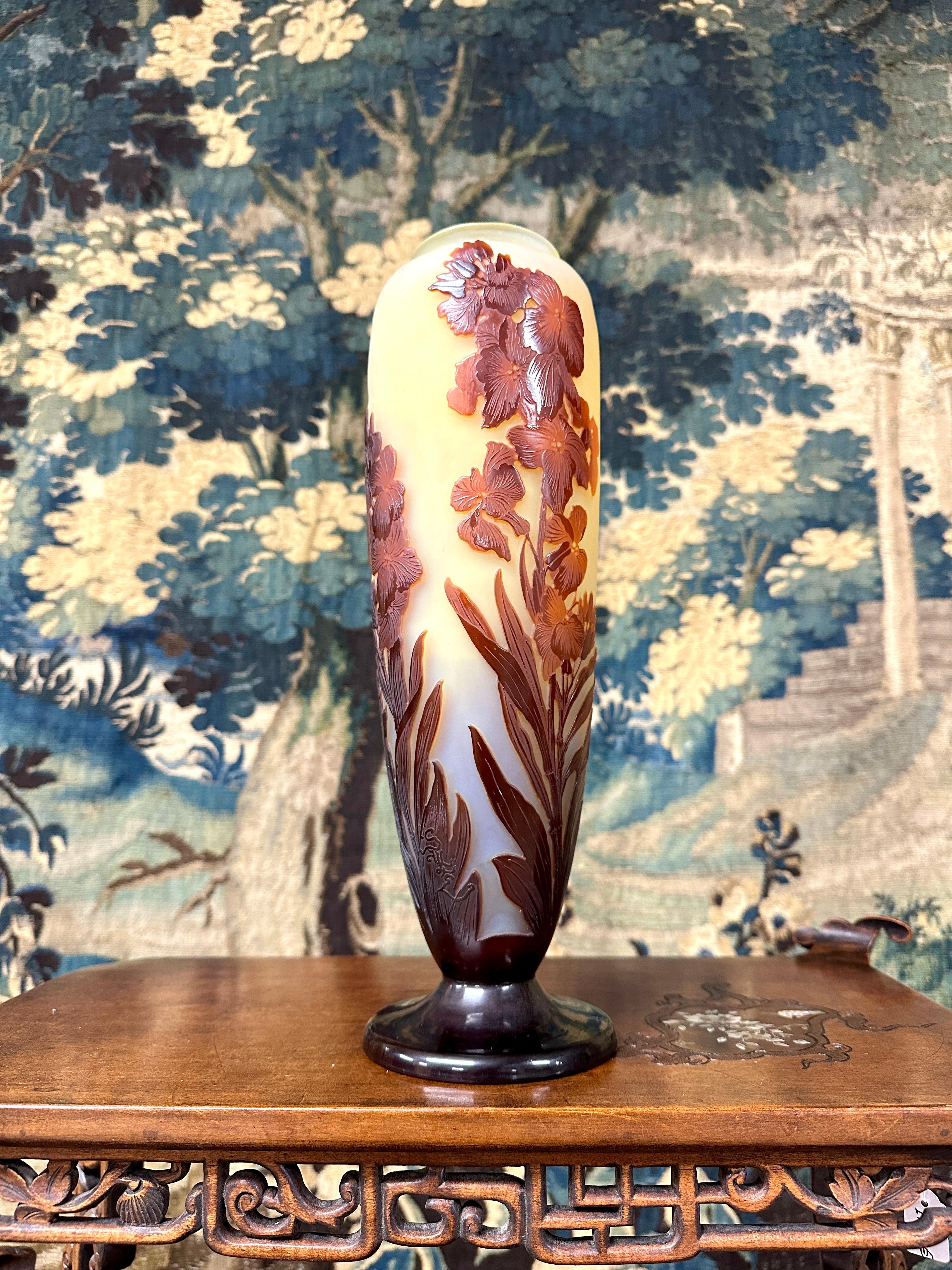 Emile Gallé, Large Vase Decorated with Red Flowers, Art Nouveau Glass Pate 7