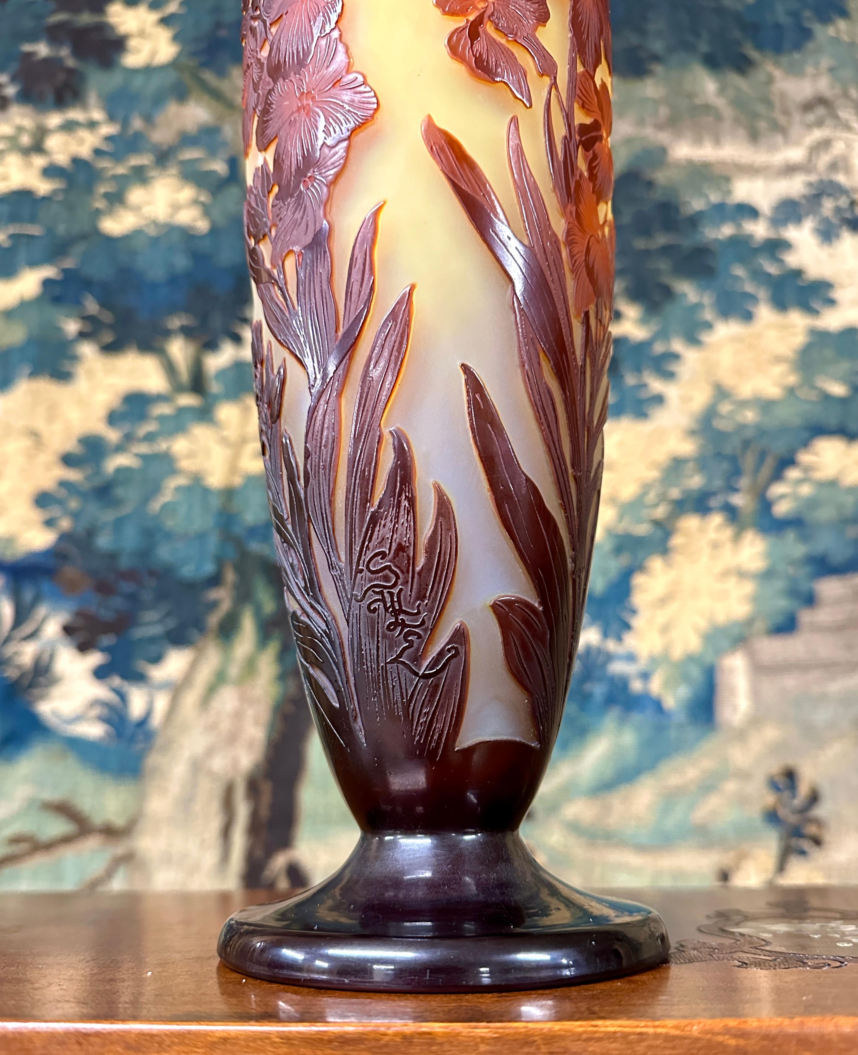 Emile Gallé, Large Vase Decorated with Red Flowers, Art Nouveau Glass Pate 2
