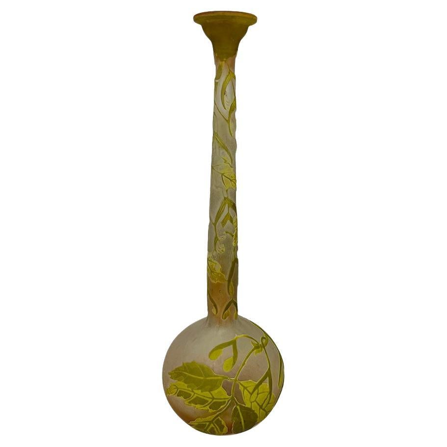Émile Gallé long neck Cameo vase, Art Nouveau, 1904-1906