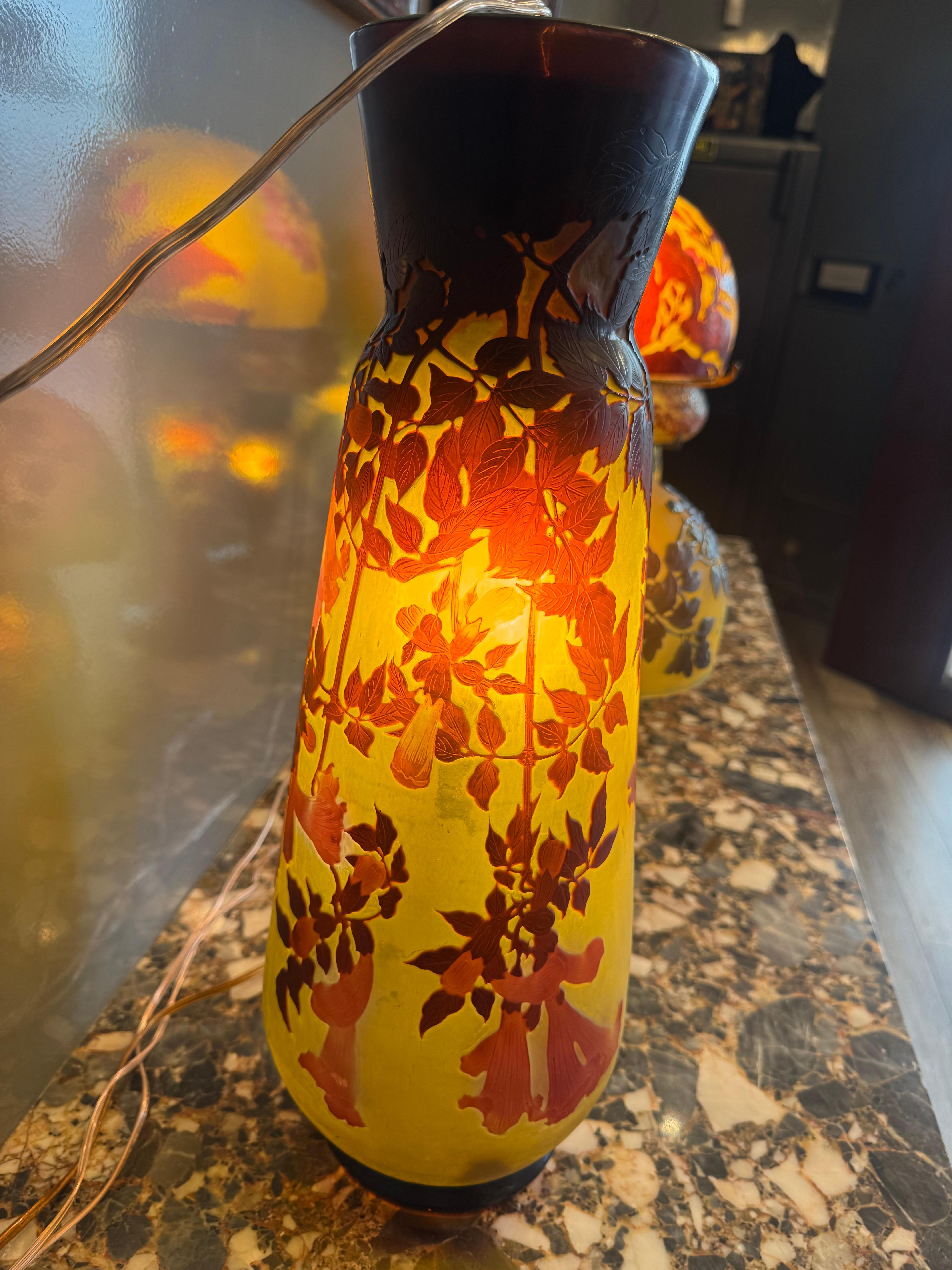 Français Vase en verre camée Art nouveau 