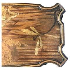 Emile Galle Marquetry Three Tier Dragonfy and Botanical Table