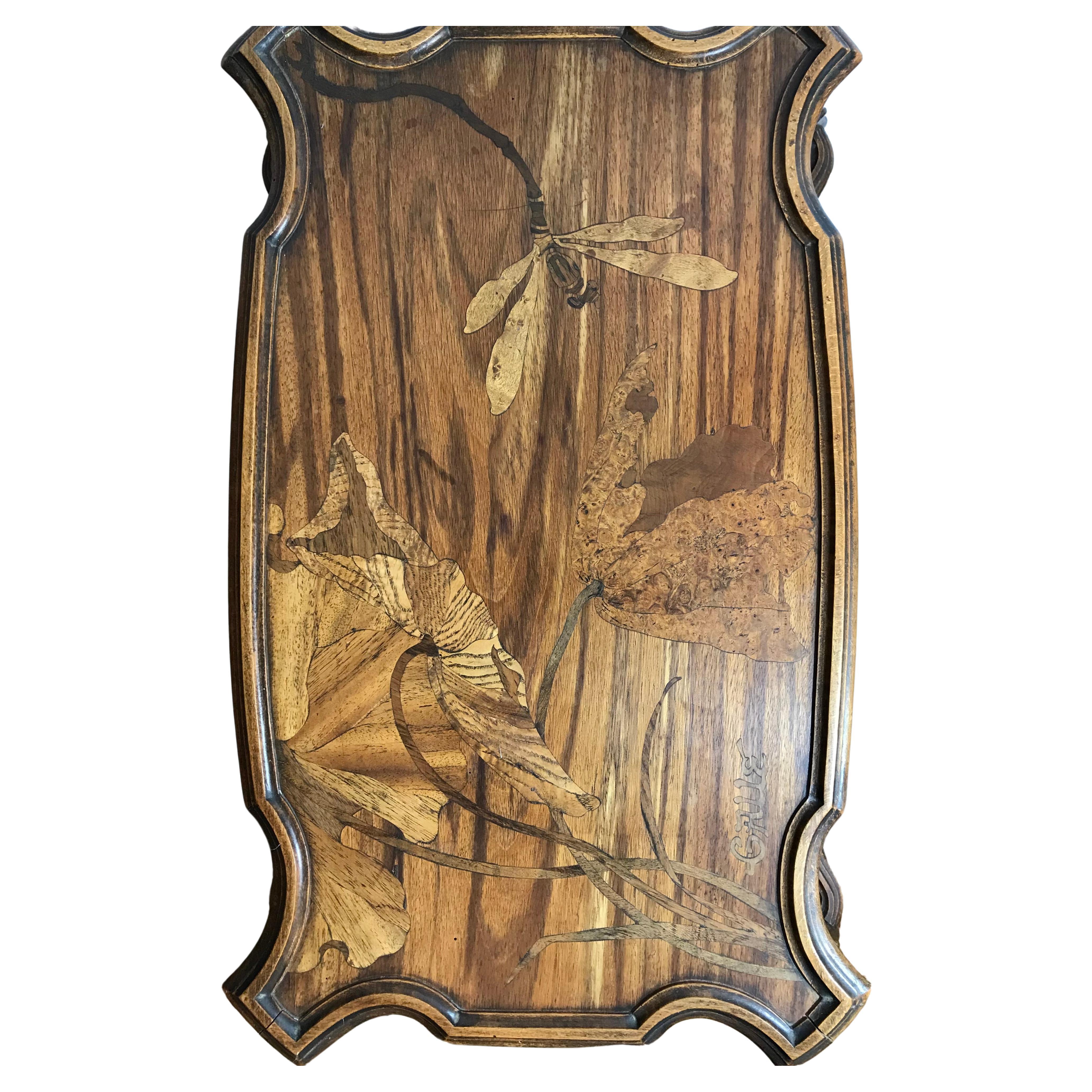 Art nouveau Emile Galle Marqueterie Trois Tiroirs Dragonfy et Table Botanique en vente