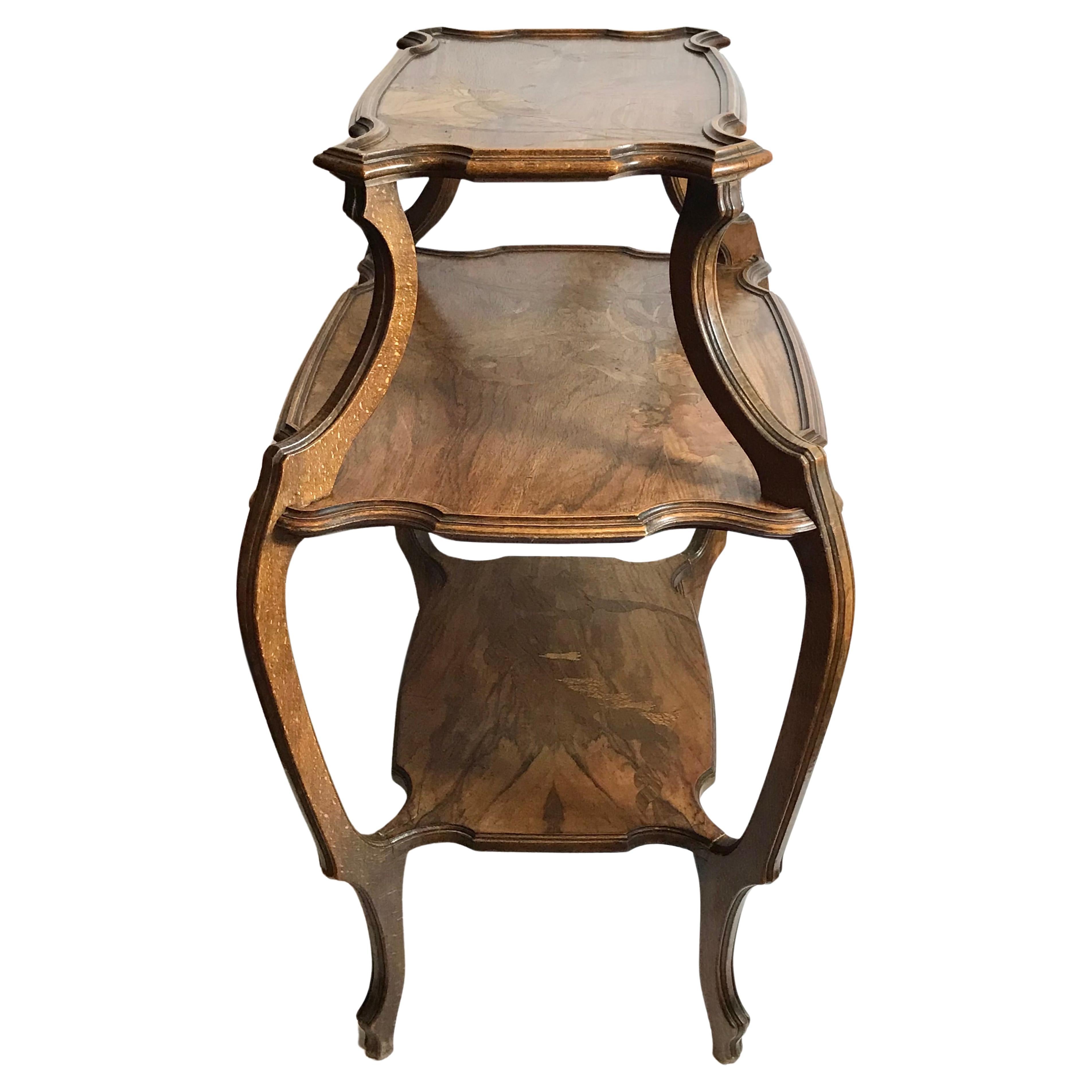 Français Emile Galle Marqueterie Trois Tiroirs Dragonfy et Table Botanique en vente