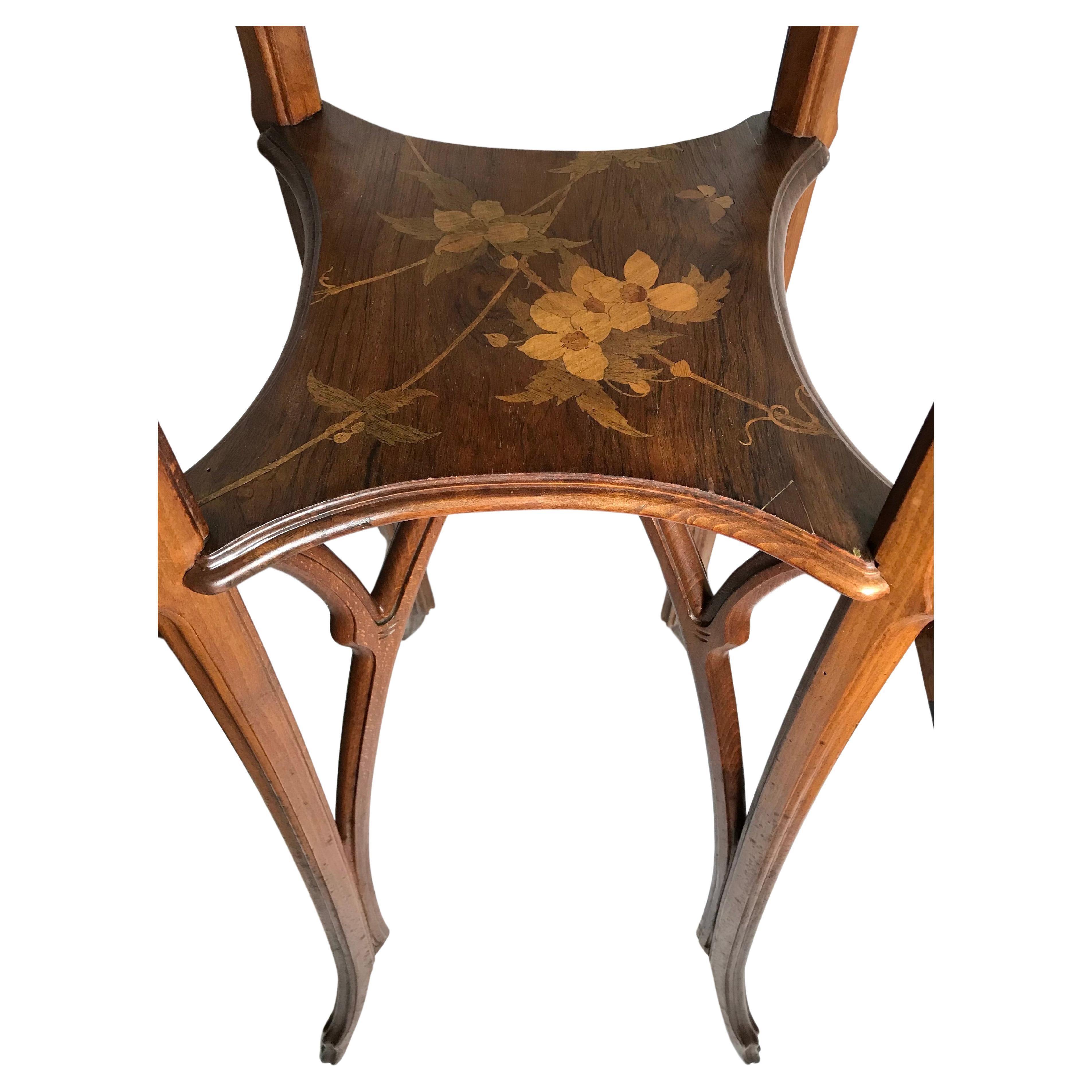 Art Nouveau Emile Galle Marquetry Two Tiered Walnut and Fruitwood Table For Sale