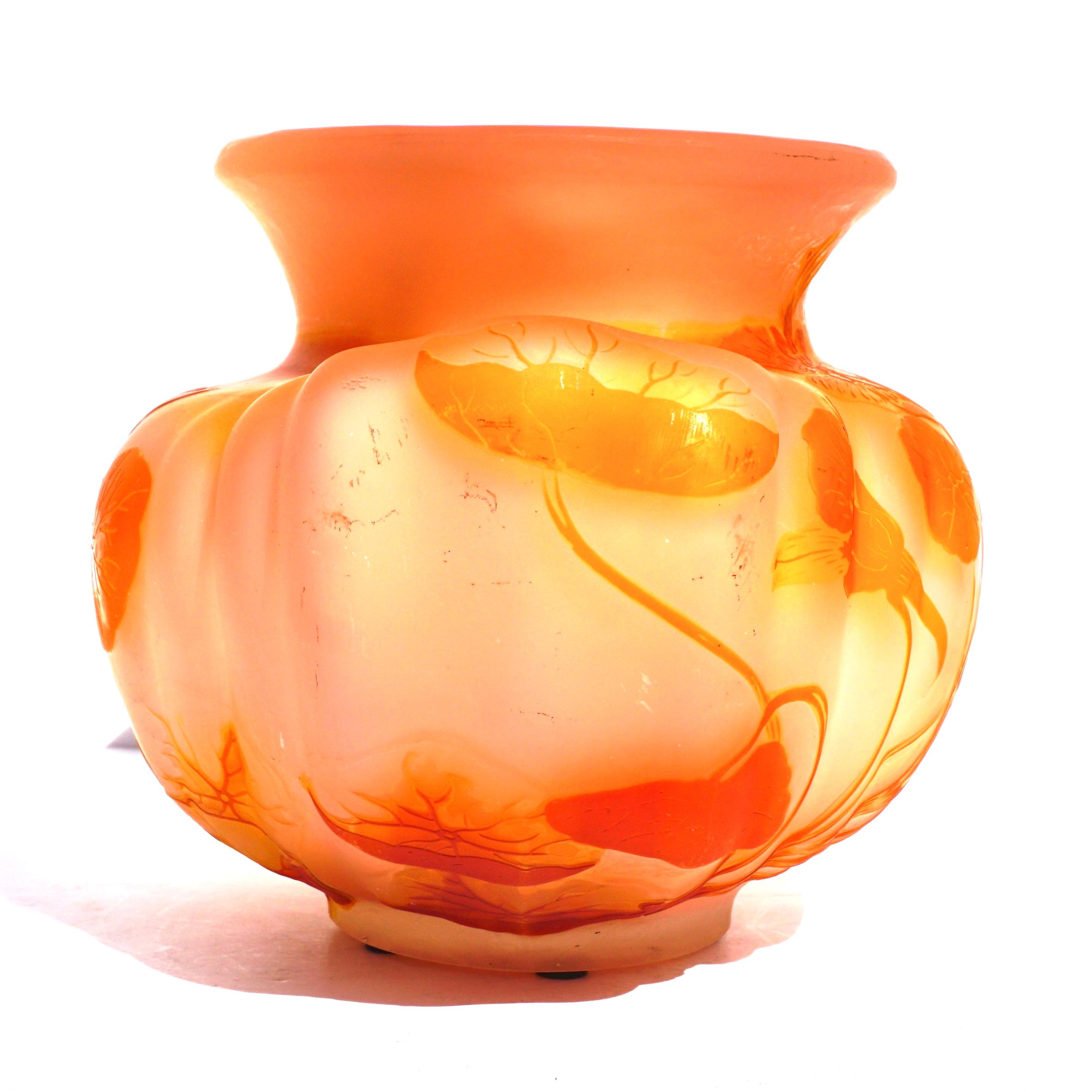 Fired Emile Galle Mold Blown Cameo Vase