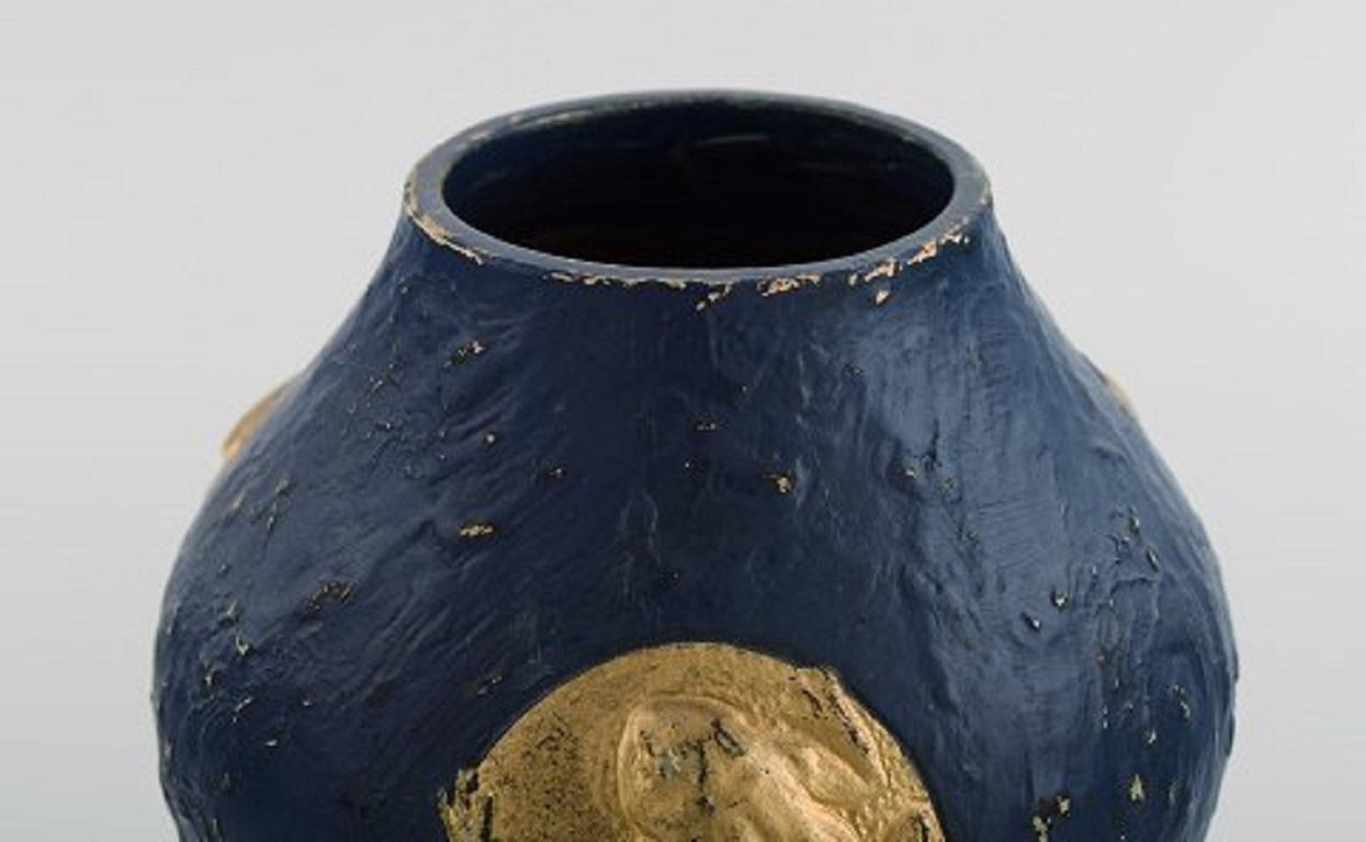 Vernissé Vase ancien en grès émaillé Emile Gall, Nancy, années 1880 en vente