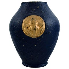 Emile Gall, Nancy, antike Vase aus glasiertem Steingut, 1880er Jahre