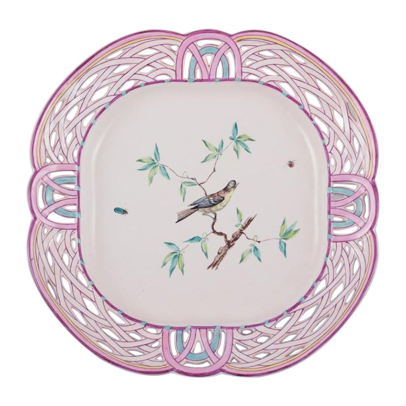 Emile Gallé, Nancy, France. Large pierced faience dish. Approx. 1880 For Sale