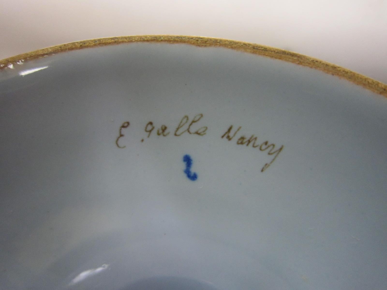 Emile Galle, Nancy Set of Seven Dishes and One Serving Dish in Blues and Gold 8