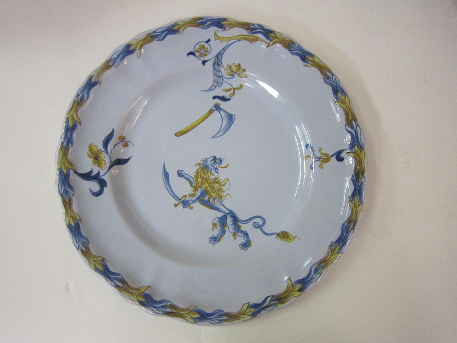 19th Century Emile Galle, Nancy Set of Seven Dishes and One Serving Dish in Blues and Gold