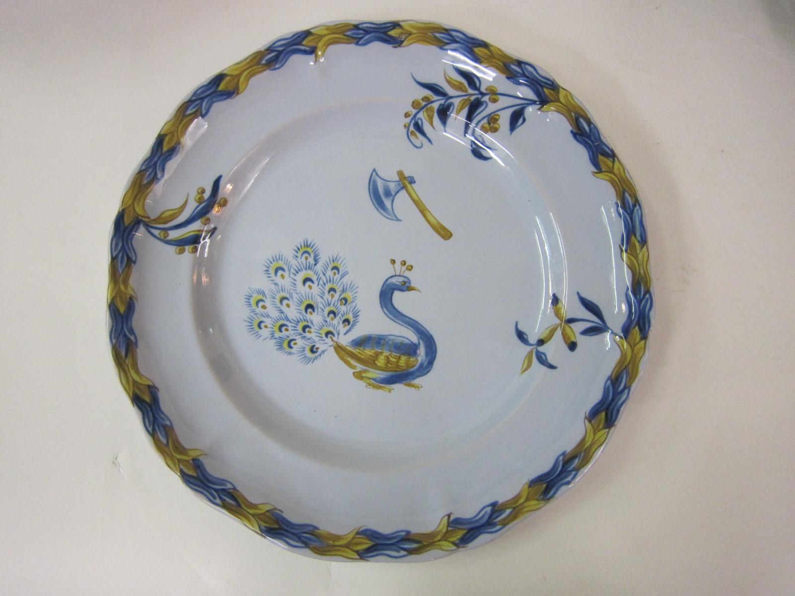 Emile Galle, Nancy Set of Seven Dishes and One Serving Dish in Blues and Gold 1