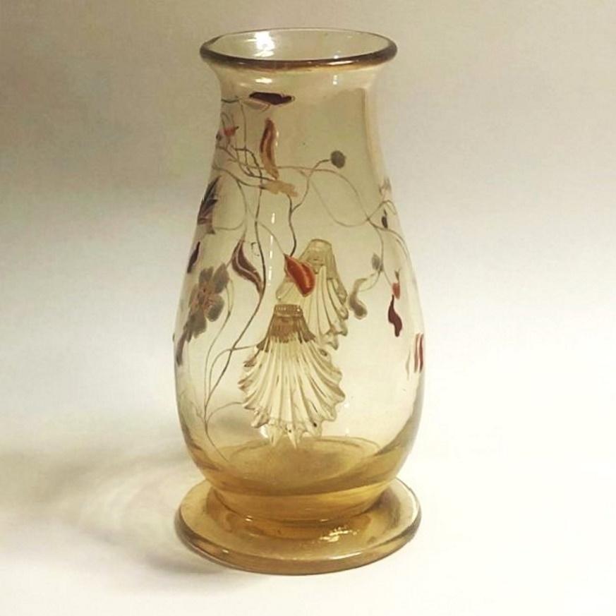 Painted Émile Gallé, Napoleon III, a Pair of Enameled Art Glass Cabinet Vases, ca. 1870s For Sale